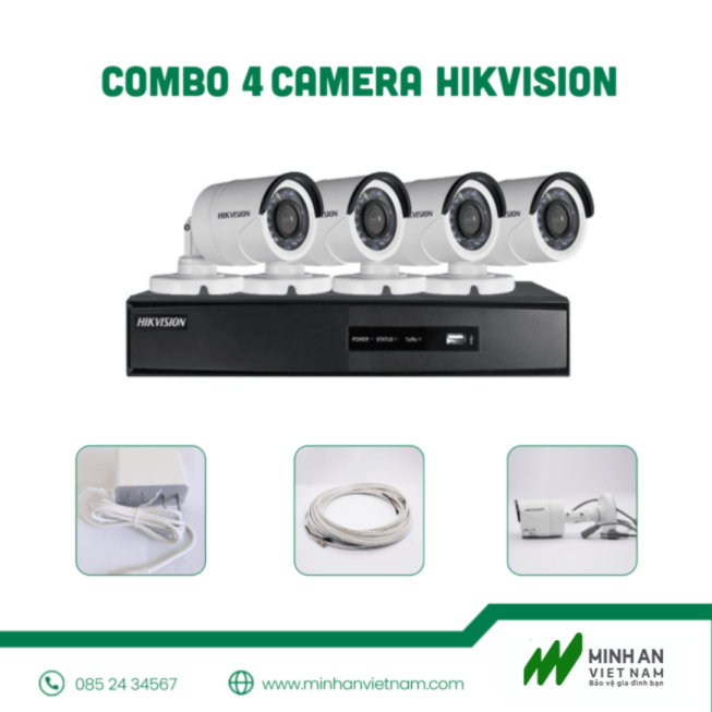 Combo 4 Camera DS-2CE16C0T-IR + Đầu ghi hình HIKVISION